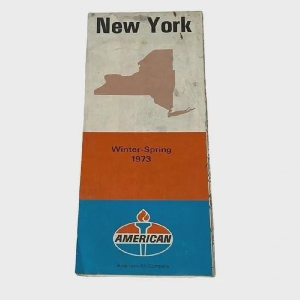 American Oil Company New York Vintage Map Winter Spring 1973
